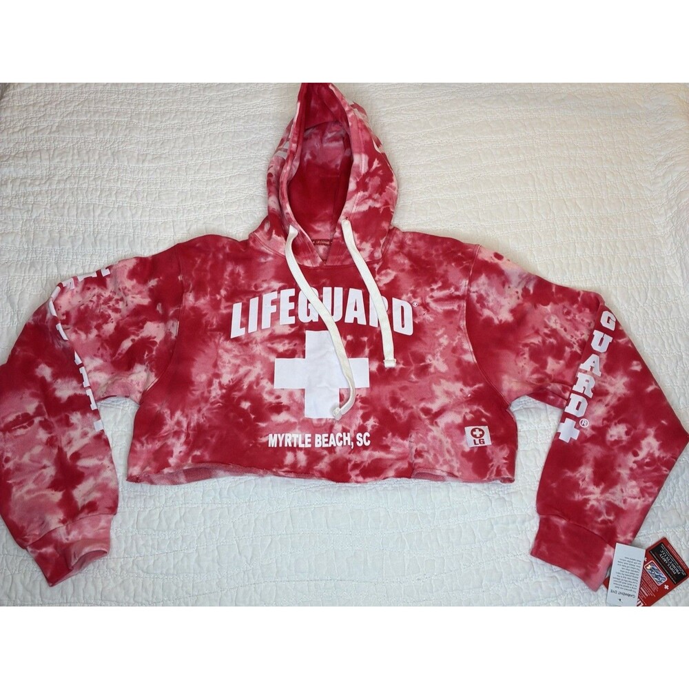 NEW Lifeguard brand red tie-dye cropped hoodie Sz L Myrtle Beach see description